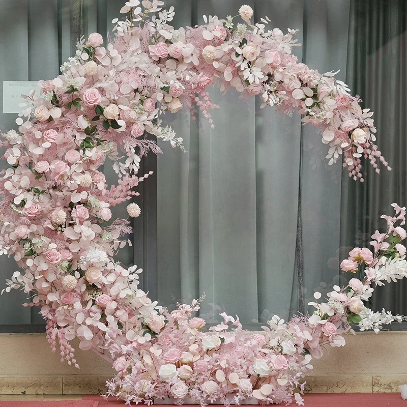 Wedding decoration moon arch floral arrangement, stage background window simulation fake floral arrangement