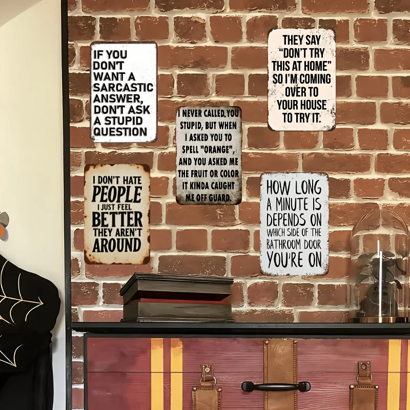 2D Flat - Decorative Sign& Plaque [2D Flat][2D Flat] 5pcs Retro Metal Signs Featuring Humorous And Sarcastic Quotes, Perfect for