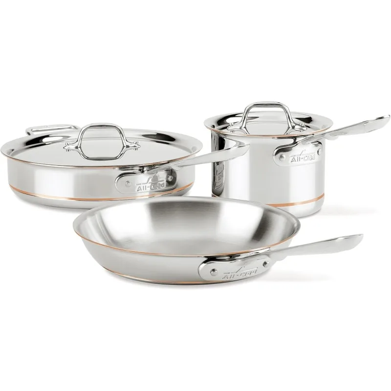 All-Clad Copper Core 5-Ply Stainless Steel Cookware Set, 5 Piece, Induction, Oven Broiler Safe 600F, Pots and Pans, Sauce Pan