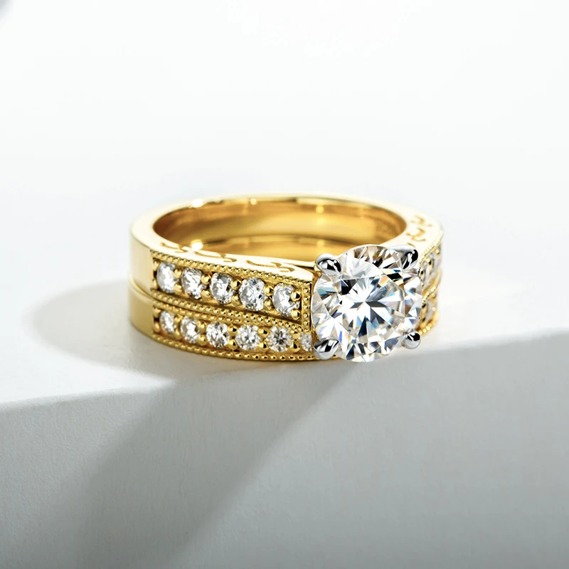 Moissanite Ring Set For Women 925 Sterling Silver 2 Carat All Moissanite gold Ring