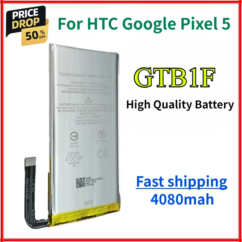 

4080mAh GTB1F Phone Battery for HTC Google Pixel 5 Pixel5 Battery Bateria Large Capacity High Quality Batteries