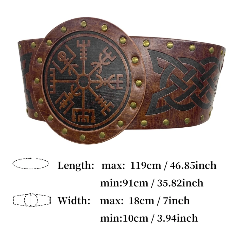 2024 New Vintage Embossed Wide Belt Nordic Faux Leather Armors Belt Men Cosplay Knight Corsets Belt Halloween Costume