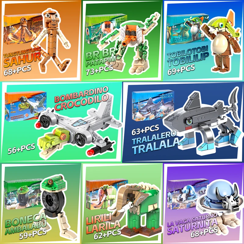 Tung Tung Sahur ‌   Jouet de bloc de figurine Tralalero Tralala ‌   LiriLi Larlla ‌   Figurines d'animaux cerveau italien, blocs de construction, cadeau