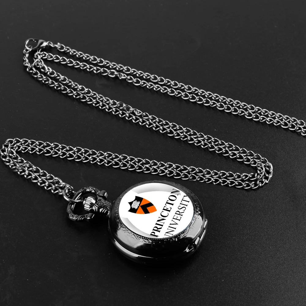 Princeton University Logo Quartz Pocket Watch with Chain Necklace Vintage Collection Gifts for Men Women