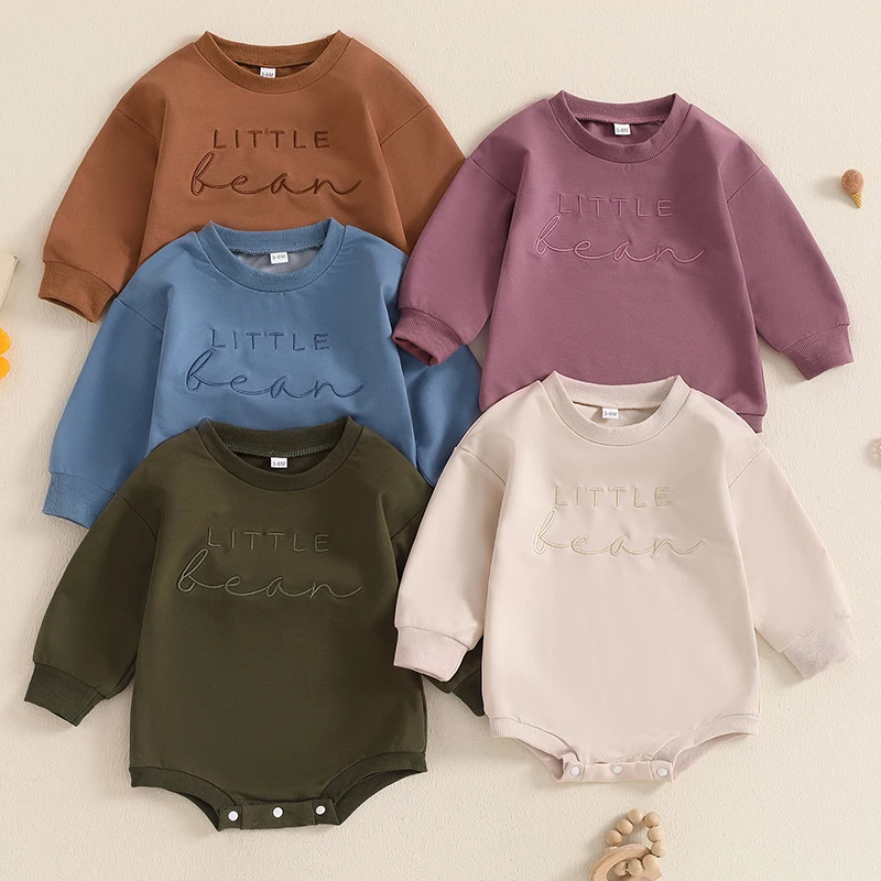 2024-07-09 Lioraitiin 0-18M Baby Sweatshirt Romper Classic Letter Embroidery Long Sleeve Crew Neck Bodysuit Newborn Playsuit