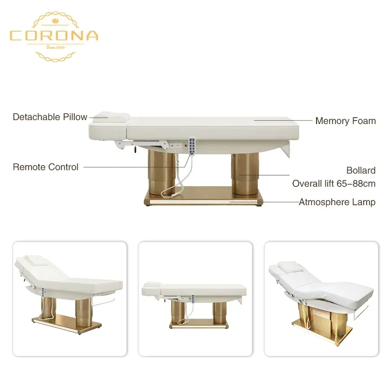 Massage  Table Luxury Salon Furniture  Massage Bed White Gold Electric Facial Cosmetic Beauty