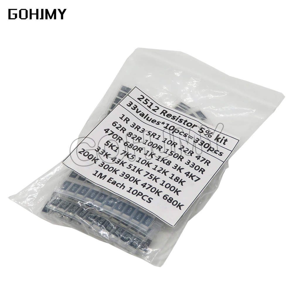 

2512 SMD Resistor Kit Assorted 1ohm-1M Ohm 5% PUMUDDSY 33valuesX 10pcs=330pcs DIY