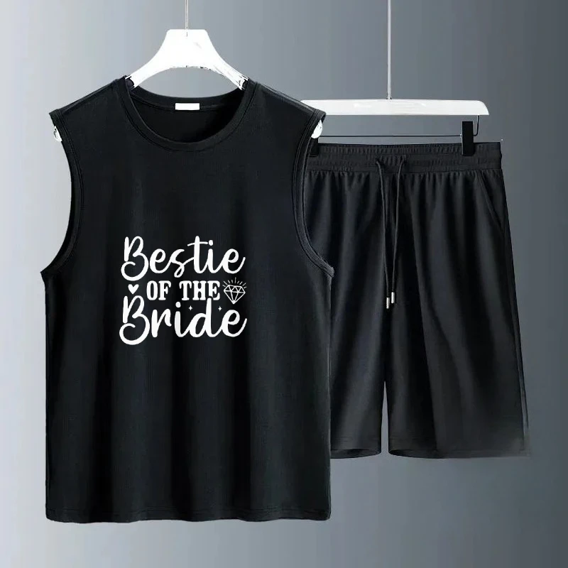 

2025 Stylish Thin Men Casual Set Simple graffiti print in English Vest Summer Outfit and Comfortable Fabric Trendy Design suits