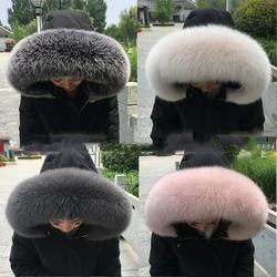 Fox Fur Collar Natural Hood Women Winter 100% Real Fur Scarf Warm Furry Fur Shawls Down Jackets Genuine Leather Fluffy Scarves