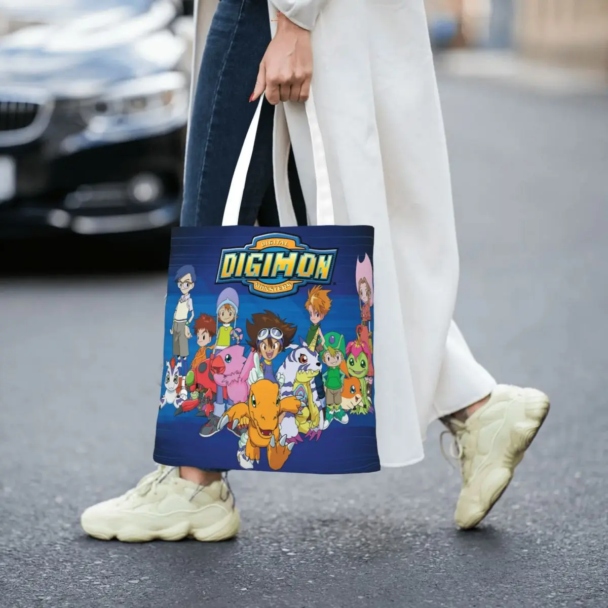 Anime Digimon Cartoon Shopping Bags Women Canvas The Tote Bag Folding Girls Shoulder Tote Travel Handbag