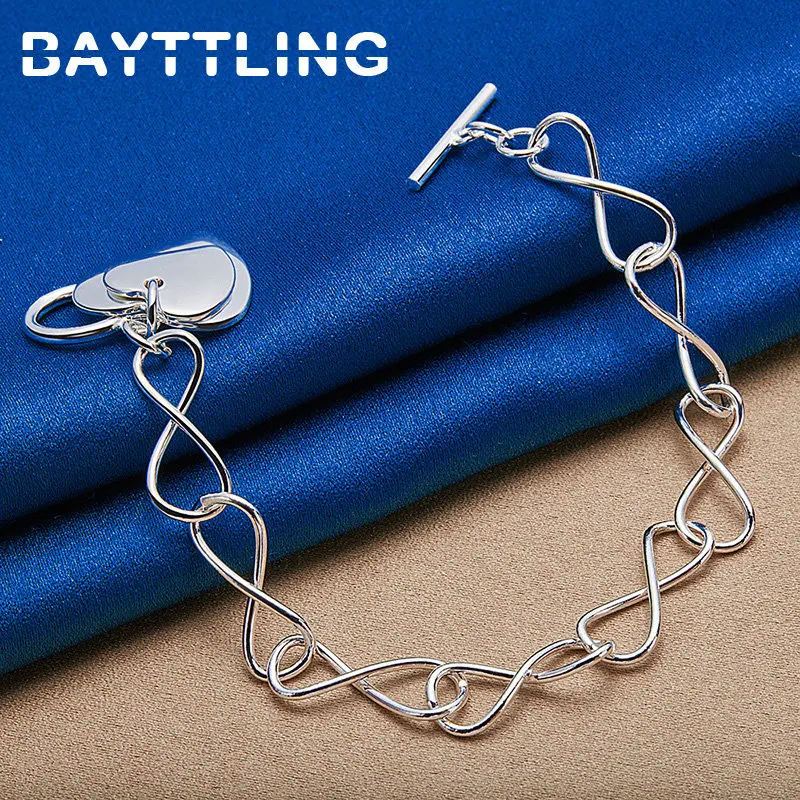 

New 925 Sterling Silver 8 Inches Double Heart Bracelet For Women Fashion Wedding Temperament Jewelry Accessories