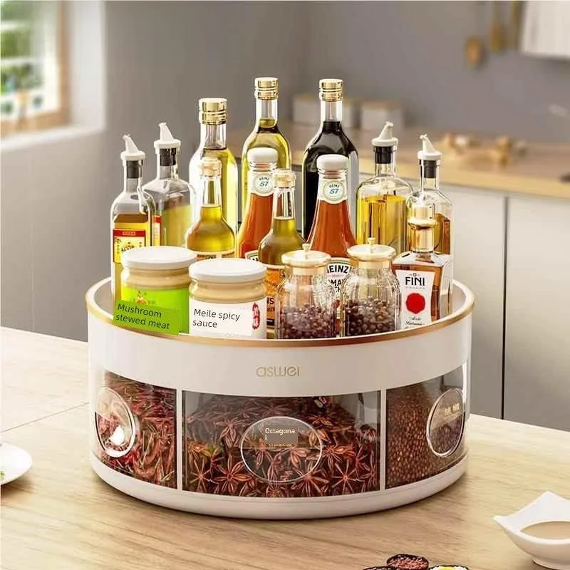 

Kitchen Storage Rack Rotating Spice Organizer Multi-Function Storage Box Adjustable Shelf Durable for Utensils Condiments