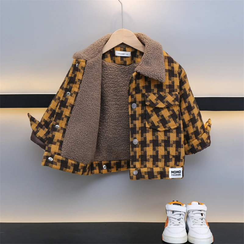 

Утепленное шерстяное пальто для мальчиков: модная хлопковая одежда для детей на осень-зиму, трендовое зимнее пальто для малышей