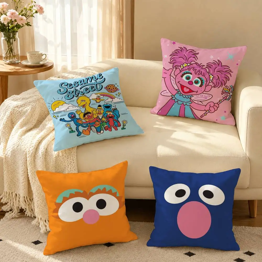 Niedlicher Sesamstraße-Kissenbezug, quadratisch, beidseitig bedruckt, für Schlafzimmer, Bett, Sofa.
