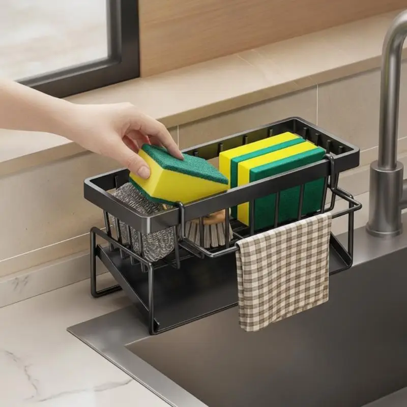 Kitchen Sink Drying Rack Space Saving Countertop Sponge Holder Multifunctional Drain Organizer for Kitchen Use