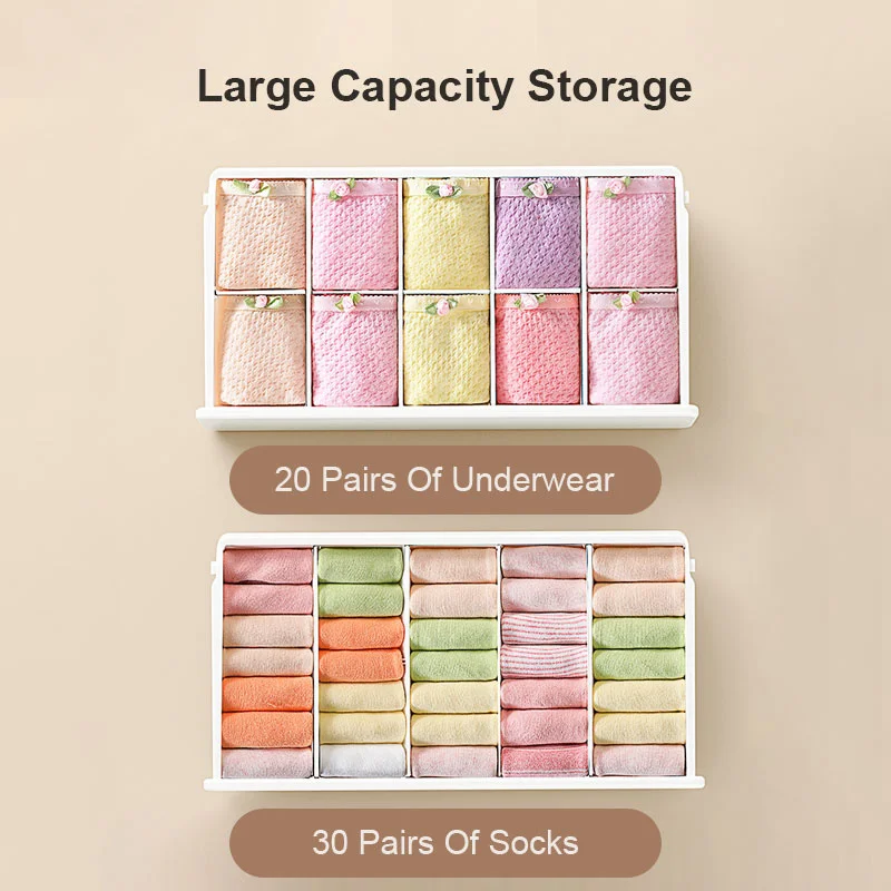 5/10 Grid Underwear Drawer Organizer Maternal Child-grade Plastic Self-adhesive Under Desk Socks Drawer Storage Organizer