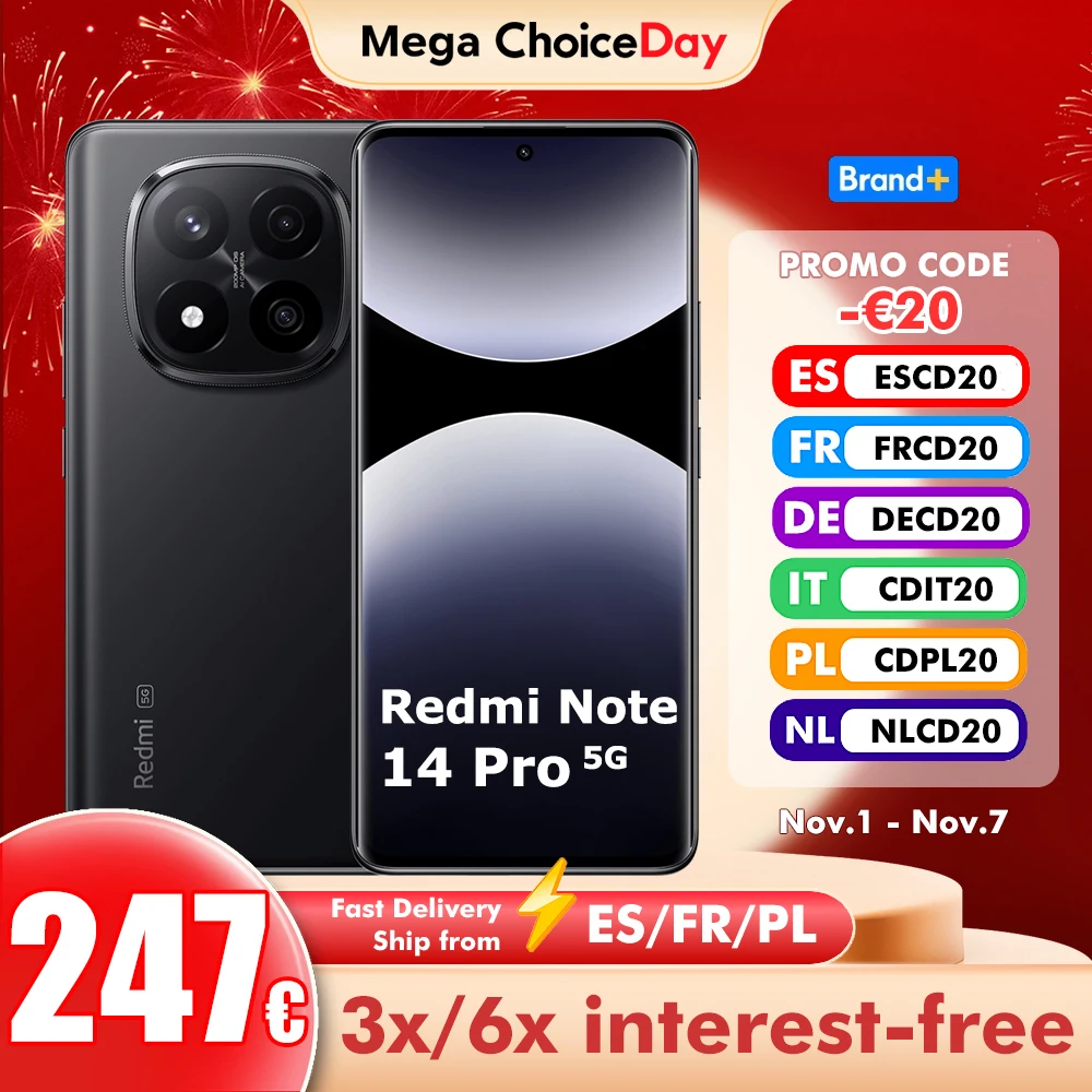 هاتف Xiaomi Redmi Note 14 Pro Plus 5G 8GB/256GB 12GB/256GB 12GB/512GB NFC الإصدار العالمي للهاتف المحمول