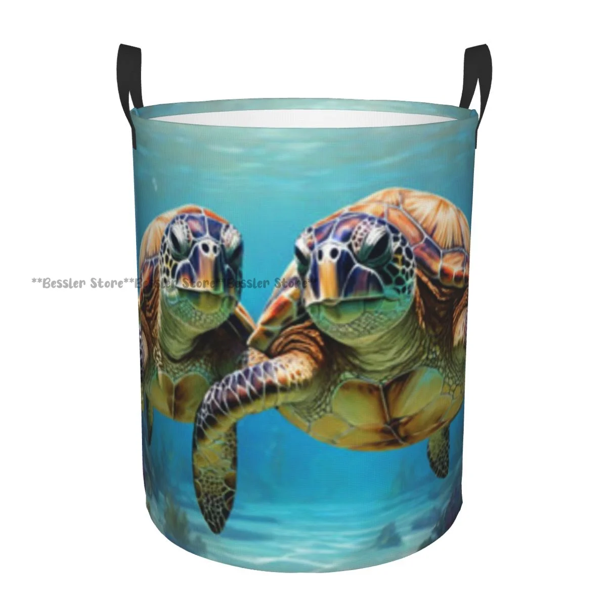 Foldable Laundry Basket for Dirty Clothes Couple Of Turtles In Swimming Underwater Storage Hamper Kids and Baby Home Organizer