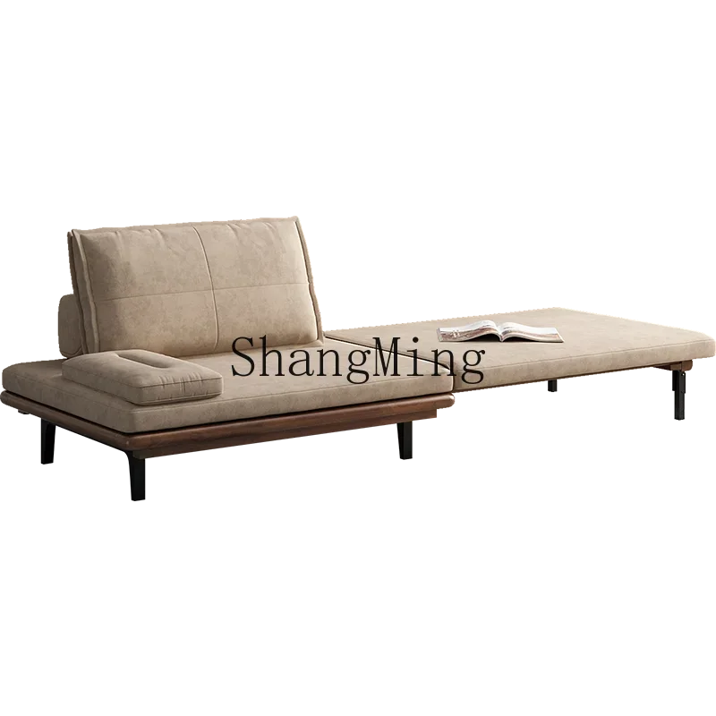 ZZJ retro solid wood dual-purpose lazy sofa bed home living room multi-functional retractable fabric single sitting sofa