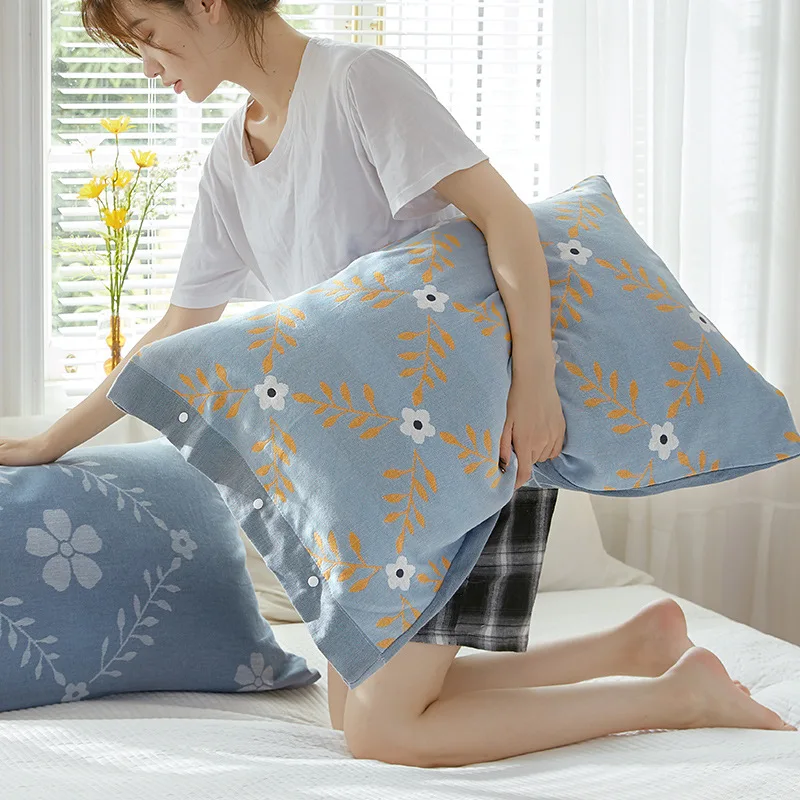 100% Muslin Gauze Pillow Case All-Inclusive Fixed Non-Slip Anti-Shedding Pillow Cover for Household Decorative Pillows 50*75cm