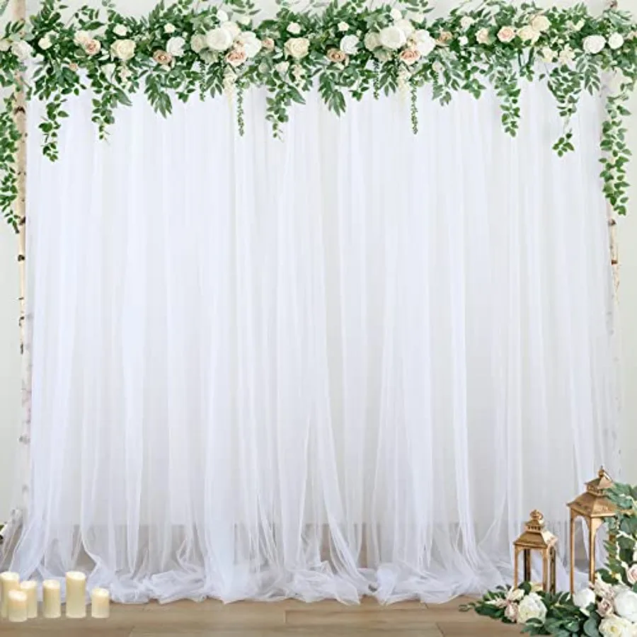 

Party and wedding backdrop curtain: white tulle, 30ft x 10ft 5ft x 10ft, 6 panels,lightweight, airy, elegant drape for photos,