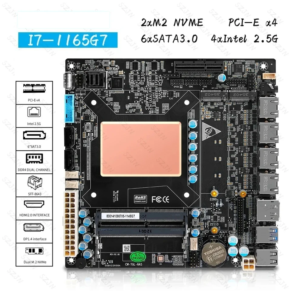 Nas Motherboard ITX Set Onboard 11th Gen Core I7 1165G7 4x I226