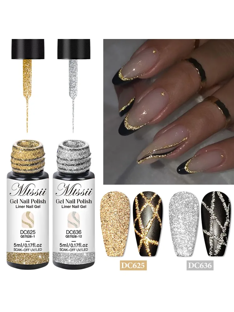2/4/6 stücke Reflektierende Glitter Liner Gel Nagellack Set Pull Linie Graffiti Malerei Streifen DIY Französisch Nägel Design malerei Gel