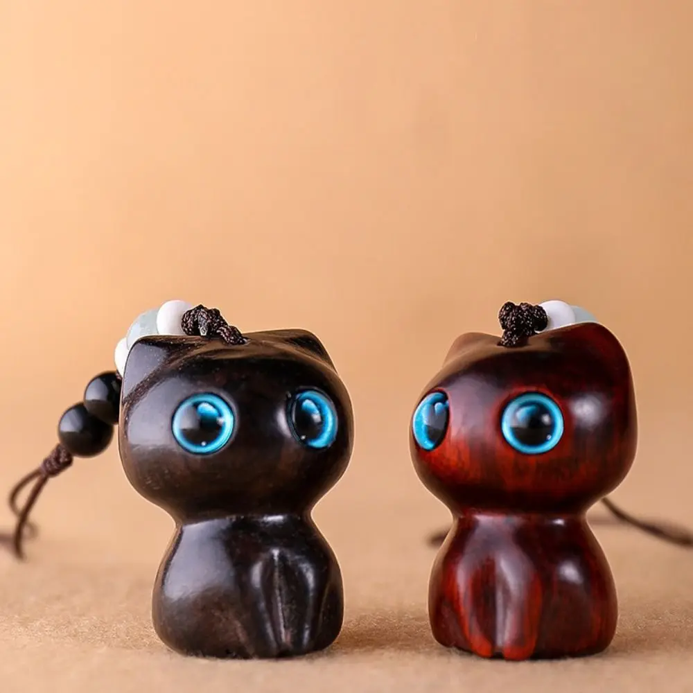 Making Accessories Charm Cat Shape Lucky Blessing Sandalwood Key Chains Jewelry Findings Keychain Components Wood Car Keyring