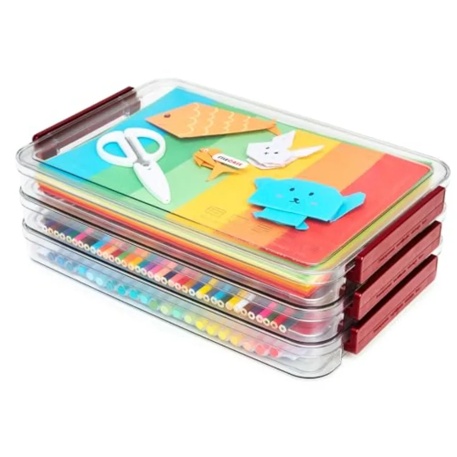 

A4 Storage File Box 9 X 13 Clear Stackable Slim Plastic Portable Project Case For Letter Paper Photo Documents Scrapbook 3 Coun