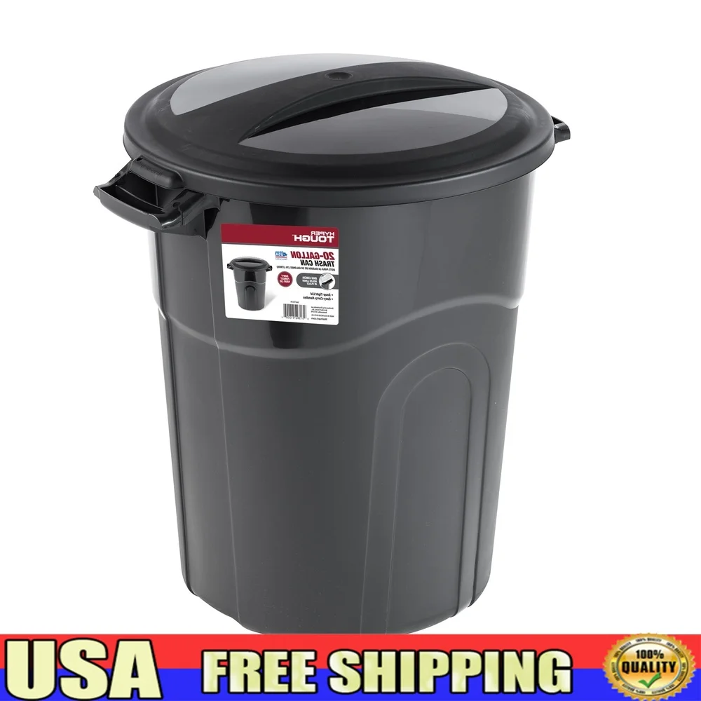 Cubo de basura de plástico resistente de 20 galones con tapa de bloqueo de clic contenedor de residuos portátil para interiores y exteriores asas resistentes fácil de levantar