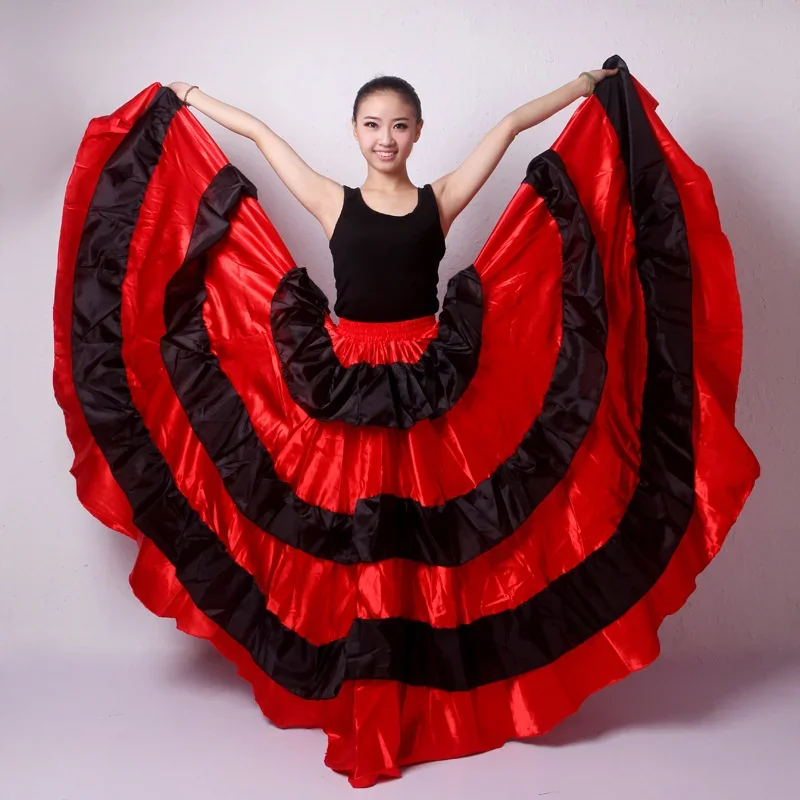 Trajes lisos de dança do ventre para mulheres, saia espanhola de flamenco, poliéster, grande balanço, festa de carnaval, vestido cigano