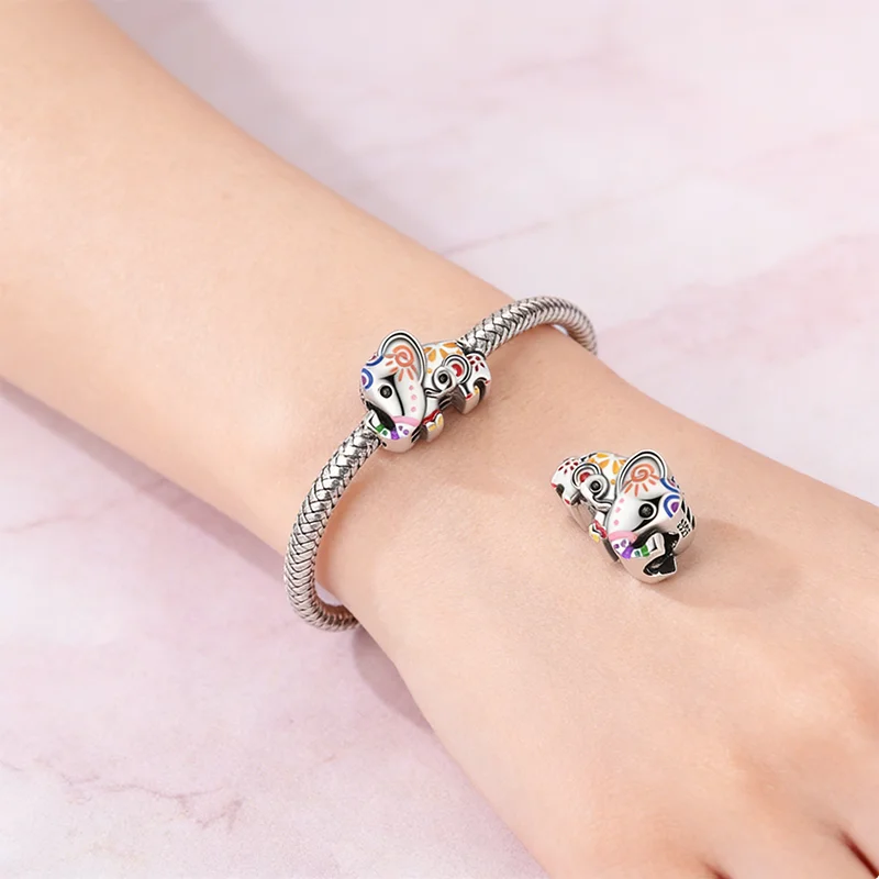 

Lovely Animal Charms Painted Parent-child Elephant Beads Fit 925 Silver Bracelet Jewelry DIY Women Original Exquisite Gift