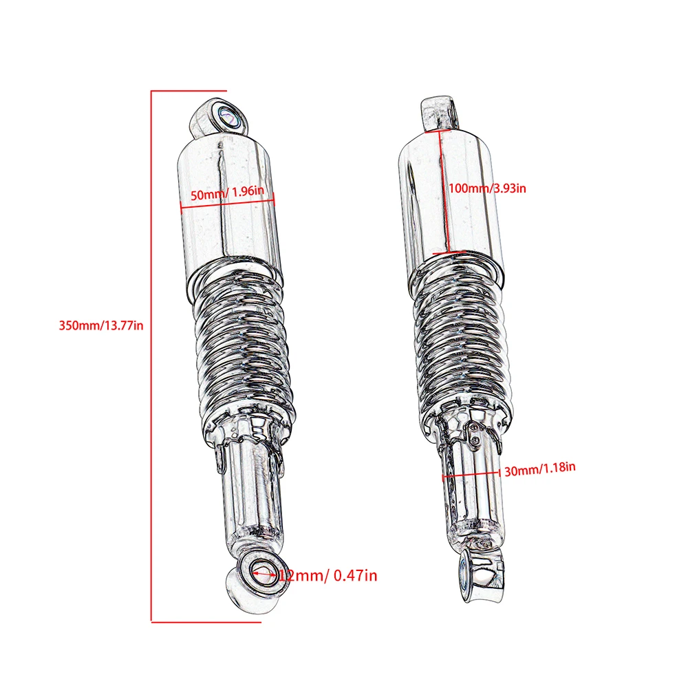 2PCS Chrome Motorcycle Rear Shock Absorbers 350mm Suspension Spring Replacement For Yamaha Honda Modified Shock Absorber Kit