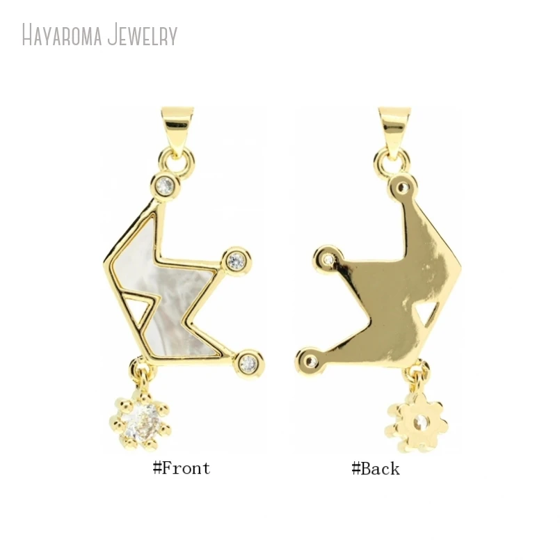 

10Pcs Gold Color Crown Enamel Jewelry Copper Wholesale Metal White Shell Cubic Zirconia Invisible Setting Pendant