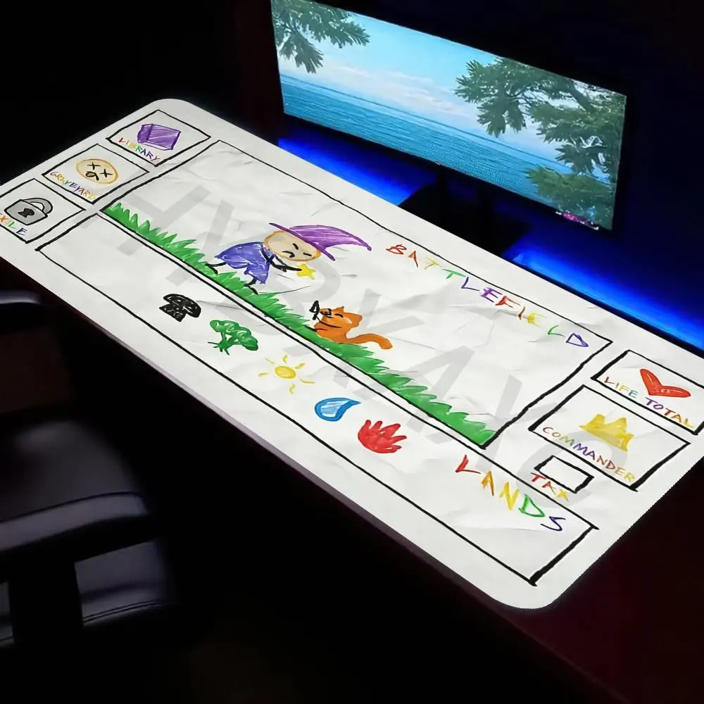 

HYBXAXC Large Hand Drawn MTG Commander Playmat Non-Slip Rubber Extended Desk Mat for Magic The Gathering