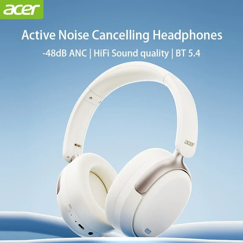 Acer ANC FIHI Kopfhörer Bluetooth 5.4 48 dB Geräuschunterdrückung Hi-Res räumlicher Audio-Kopfhörer mit LDAC Over-Ear-Headset Wireless
