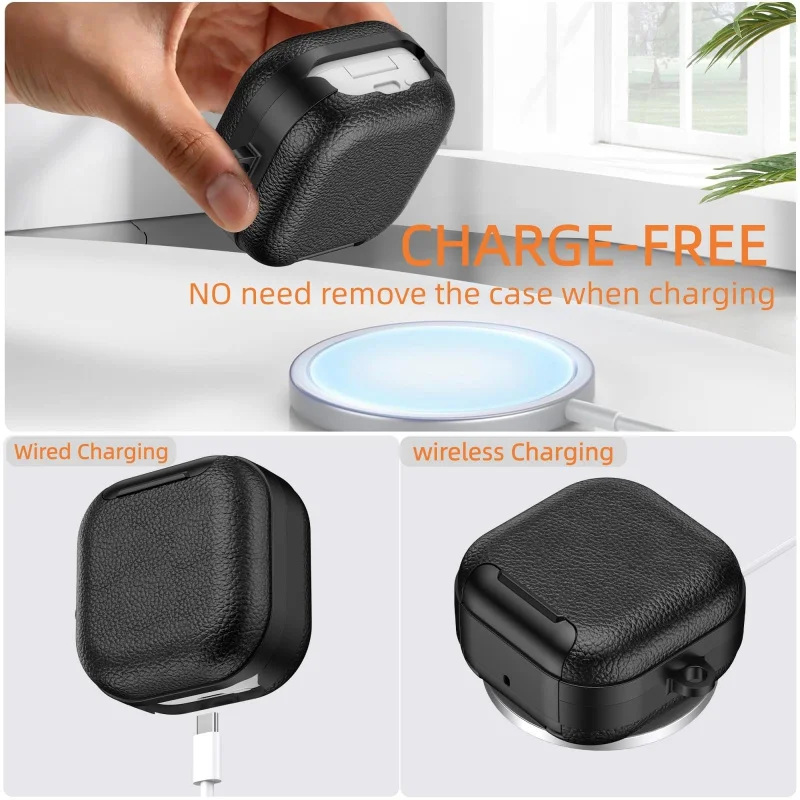 Safety Lock Leather Case for Samsung Galaxy Buds 4 /Buds 4 Pro (2026) Shockproof Full Protection Cover For Buzz4 Buds 4 Pro Case