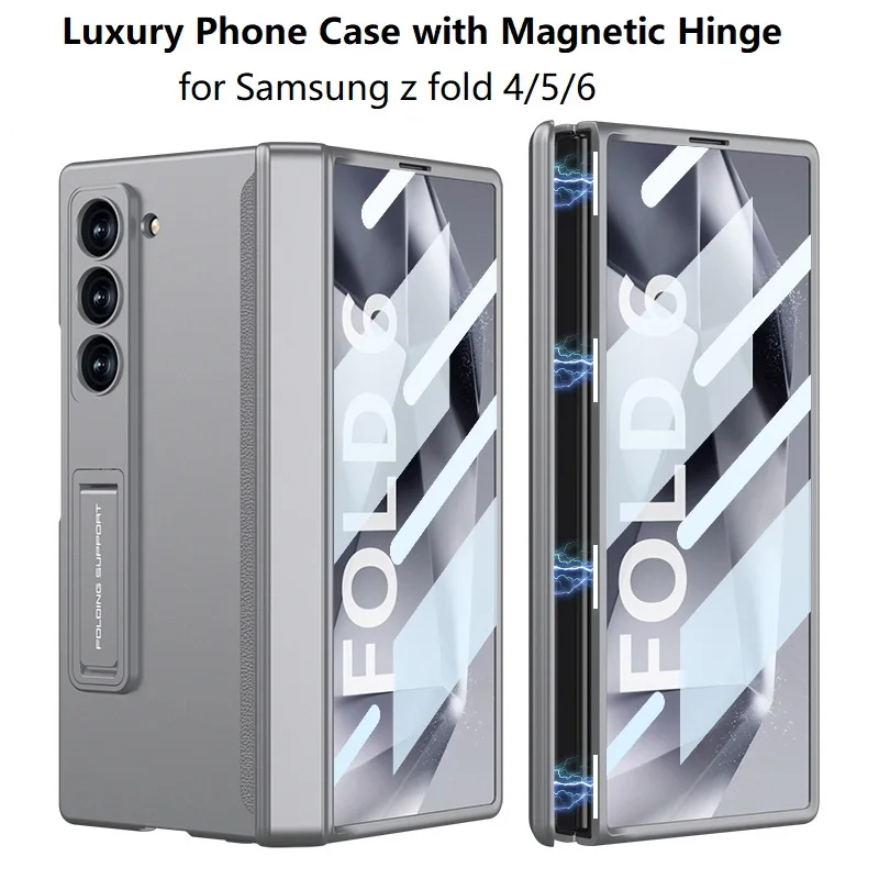 

Luxury Magnetic Hinge Case for Samsung Z Fold 4 5 6 Case with HD Glass Z Fold4 Fold5 Fold6 Shockproof Shell for Z Fold 6 Case