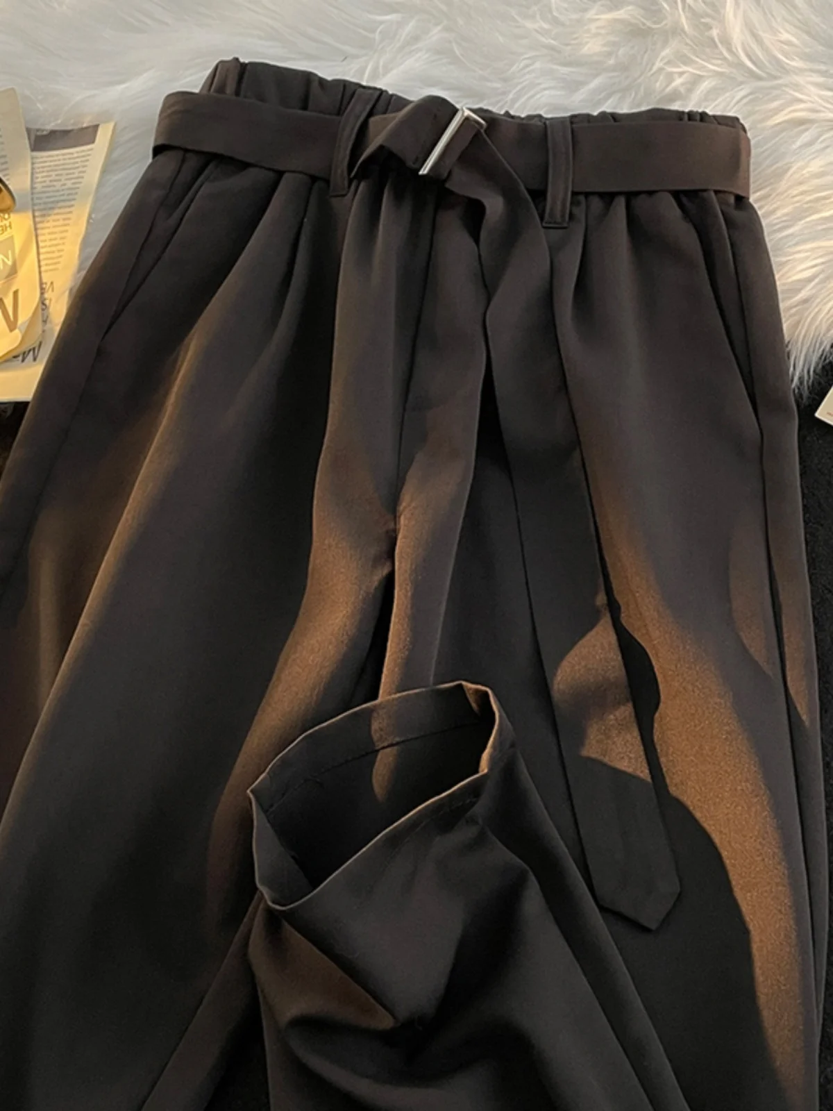 

Spring Autumn Men's Straight Leg Pants Loose Casual Waist Belted Korean Sle Westwear Comfortable Versatile High-End Feel