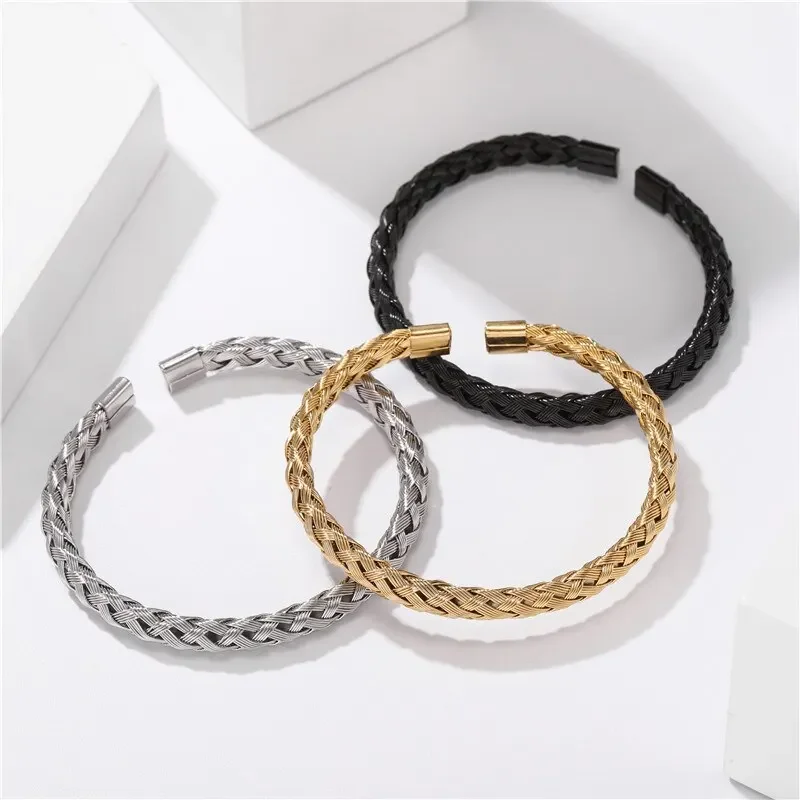 Classic Vintage Stainless Steel Chain Link Open Bangles Men Women Jewelry Twine Power Charm Sporty Wristband Cuff Bangles