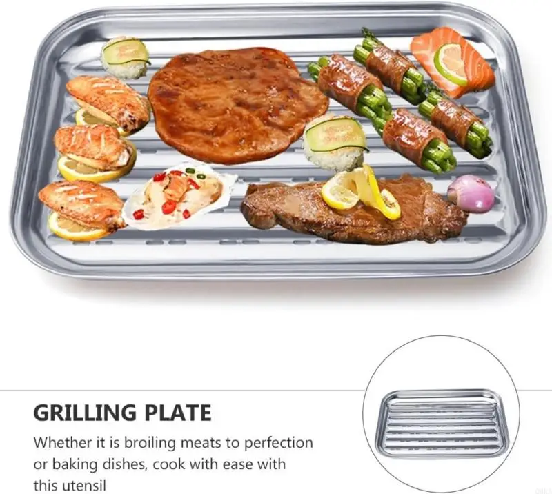 

Q0KA Durable Rectangular Baking Sheet With Drain Holes 0.4mm Stainless Steel Construction For Even Cooking And Portability