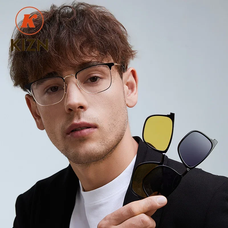 

KIZN Sports 3 in 1 Business Myopia Sunglasses Square Hyperopia Magnetic Clip Men Polarized Prescription Women Custom Glasses Fra