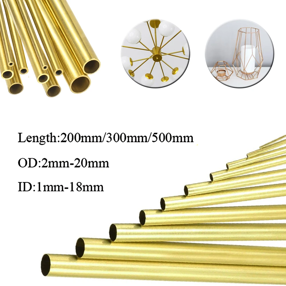 1 Pcs Brass Tube Diameter 2/3/4/5/6/7/8/9/10/12/14/16/18/20mm Length 200mm/300mm/500mm Seamless Round Pipe Tubing