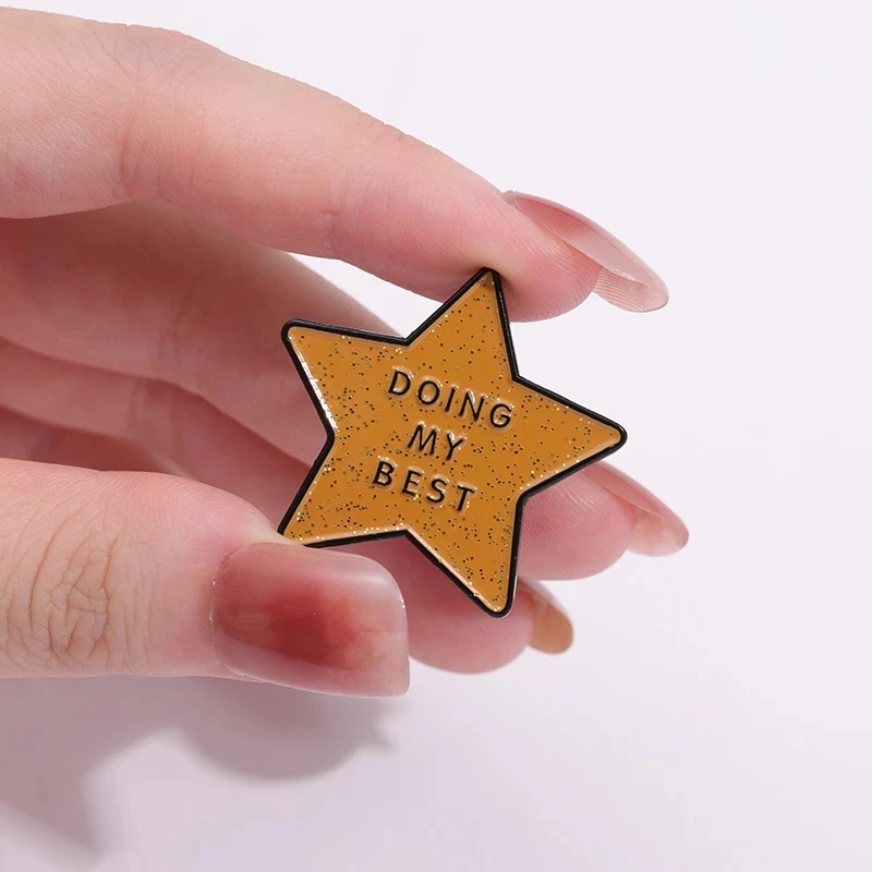 DOING MY BEST Enamel Pins Collect Glitter Star Brooches Lapel Badges Positive Optimistic Funny Jewelry Gift for Friends