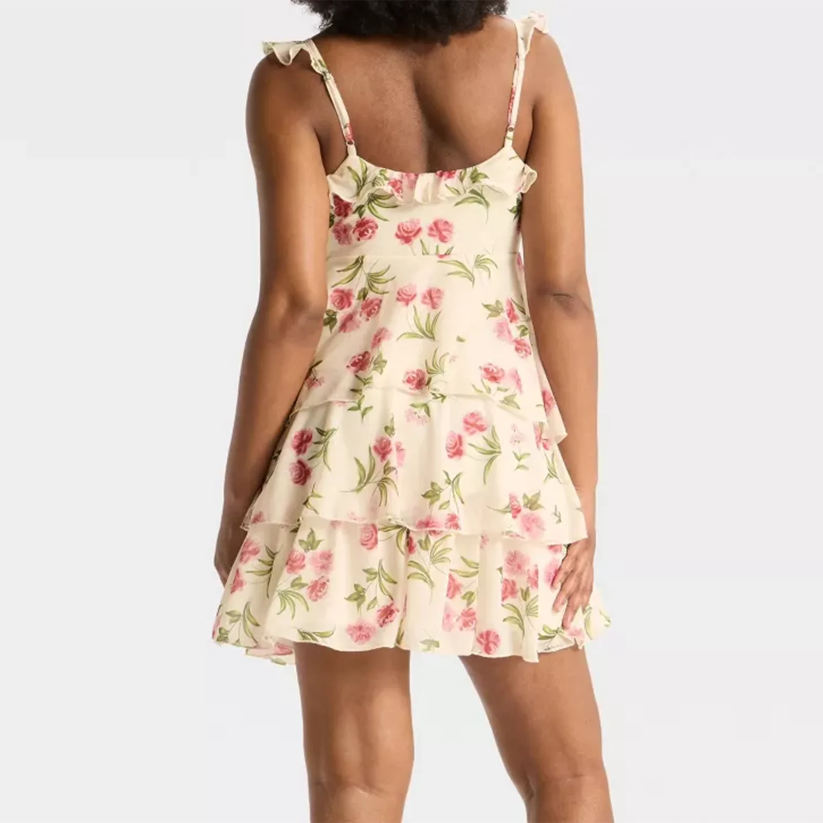 Minivestido sin mangas con estampado Floral para mujer, vestido de fiesta en capas con volantes para vacaciones en la playa, fiesta de verano, ropa de calle para uso diario