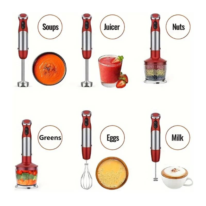 

A66Z Handheld Kitchen Blender 1000W 5-In-1 Hand Blender 12-Speed Stick Blender For Food, Soups Purees And Cakes