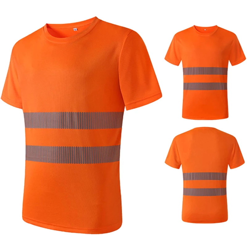 Safety Work Shirt Summer Construction High Visibility Reflective Shirts Men Short Sleeved Hi Vis T-shirt for Men