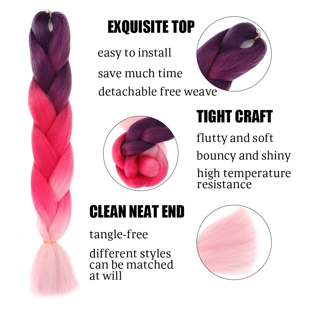 Extensiones de cabello trenzado de colores para trenzas, extensiones de cabello sintético de 24 pulgadas