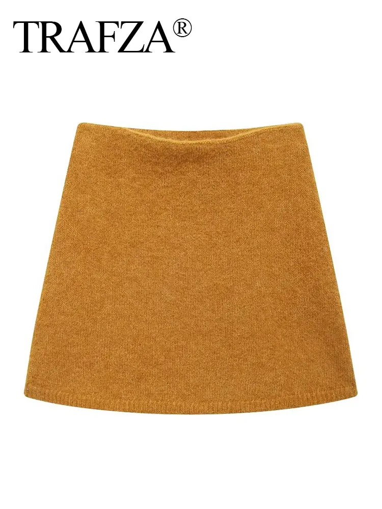 TRAFZA 2024 Autumn Women Fashion Skirt Knitting Trend Solid Tight Mini Skirts Female Wild England Style Woman Short Skirt