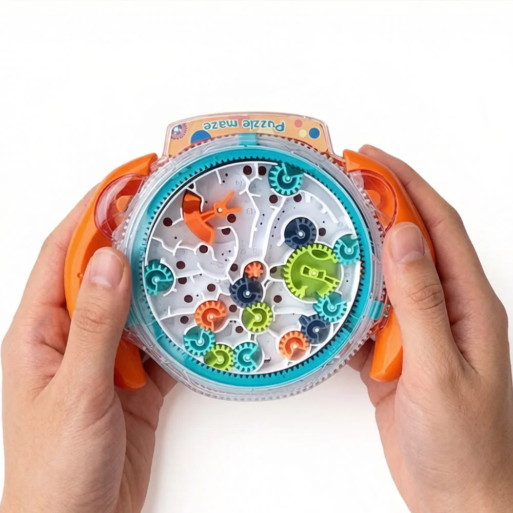 Labyrinthe à billes articulé, défi logique, gadget anti-stress, orange et bleu, 2 couleurs de coque au choix, contrôle par la paume des deux mains, concentration